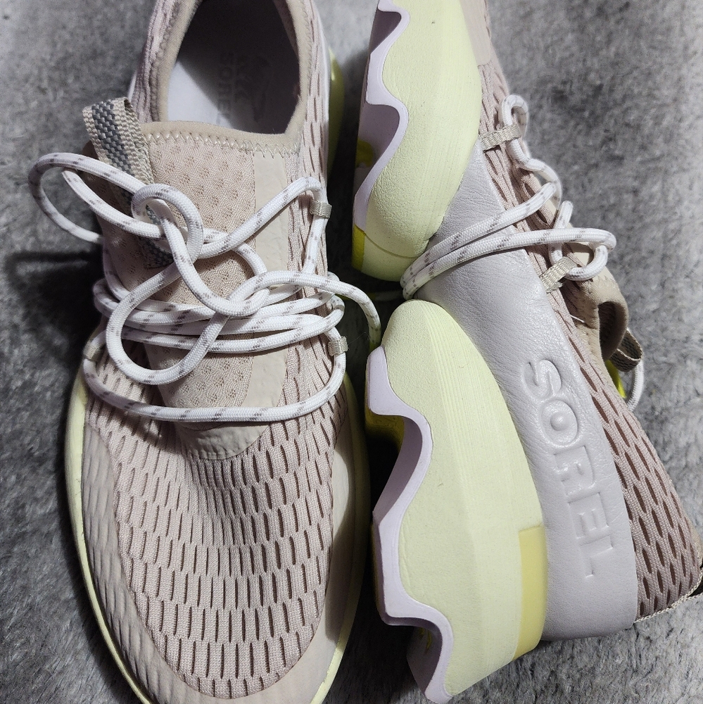 Sorel Cream and Yellow Sneakers with Breathable Mesh